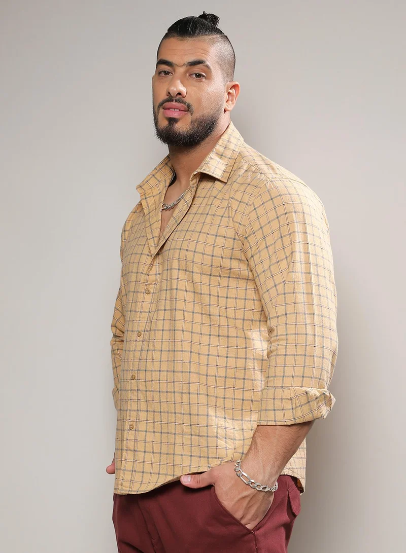 Instafab Plus Instafab Plus Men's Beige Contrast Tartan Plaid Shirt For Casual Wear | Spread Collar | Long Sleeve | Button Closure | Cotton Shirt Crafted With Comfort Fit For Everyday Wear