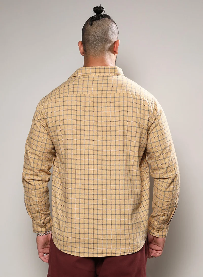Instafab Plus Instafab Plus Men's Beige Contrast Tartan Plaid Shirt For Casual Wear | Spread Collar | Long Sleeve | Button Closure | Cotton Shirt Crafted With Comfort Fit For Everyday Wear
