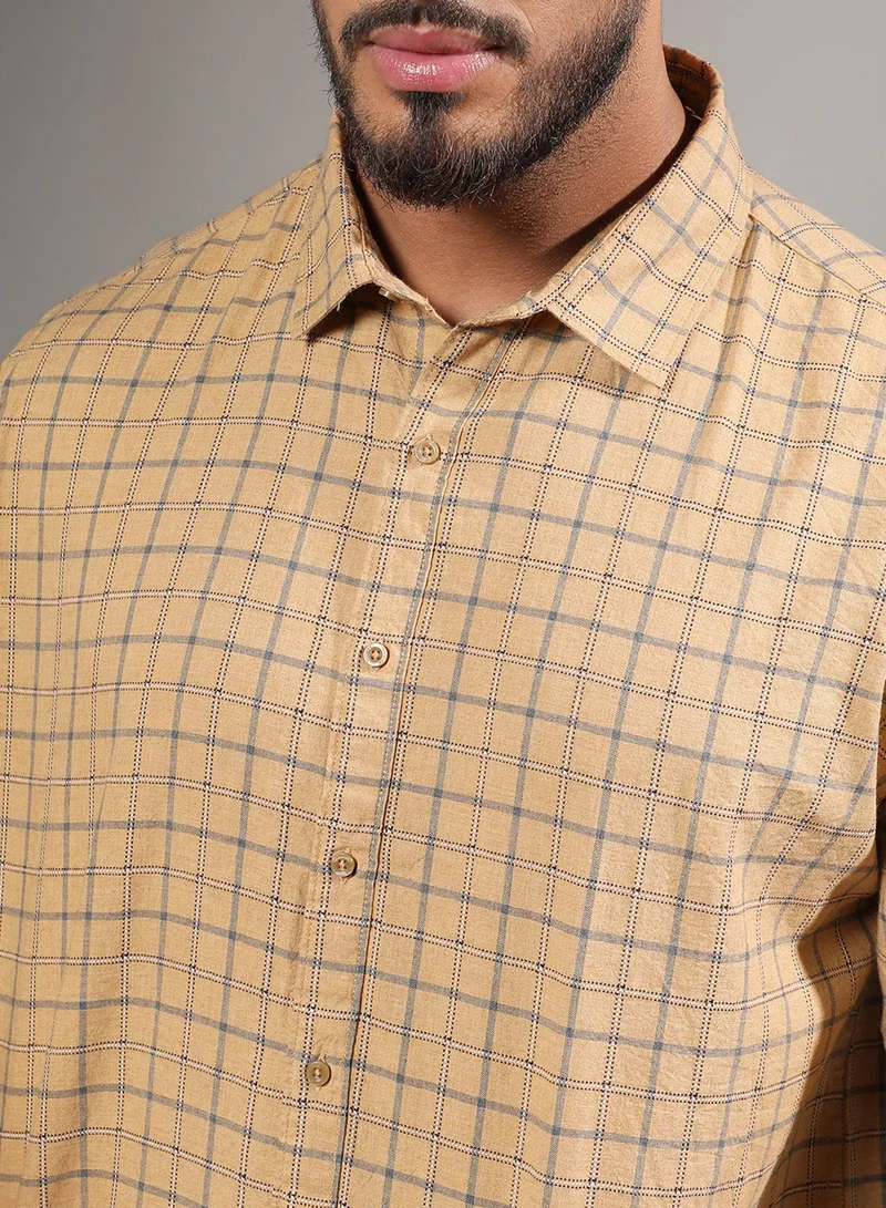Instafab Plus Instafab Plus Men's Beige Contrast Tartan Plaid Shirt For Casual Wear | Spread Collar | Long Sleeve | Button Closure | Cotton Shirt Crafted With Comfort Fit For Everyday Wear