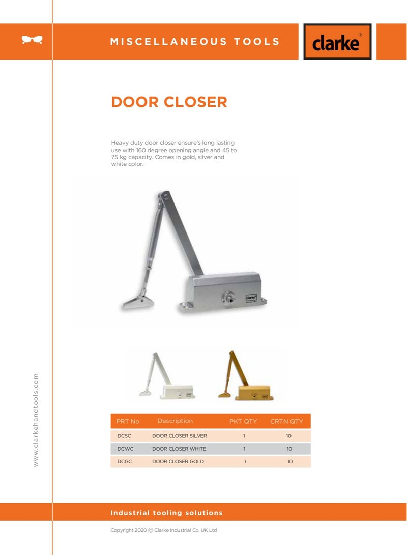 Clarke Heavy duty door closer ensure’s long lasting use with 160 degree opening angle and 45 to 75 kg capacity.  silver  color. - Image 2