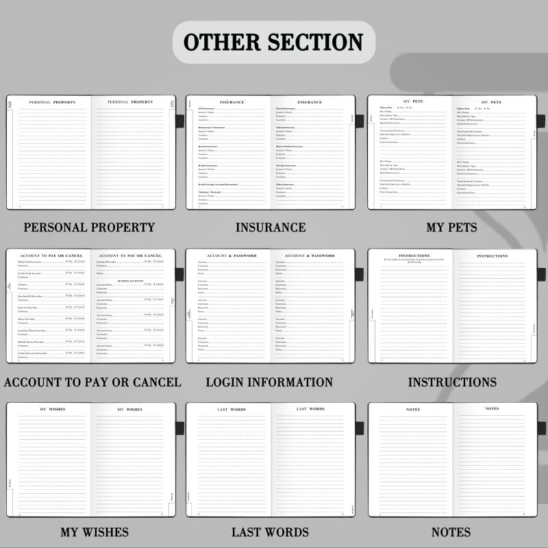 JUBTIC End of Life Planner, Estate Planning Organizer, Death Planner with Labels, Just in Case I Die Book Organizer, Will Preparation, Funeral Planning, Final Arrangements Notebook (5.6 * 8.5â€)-Black - Image 5