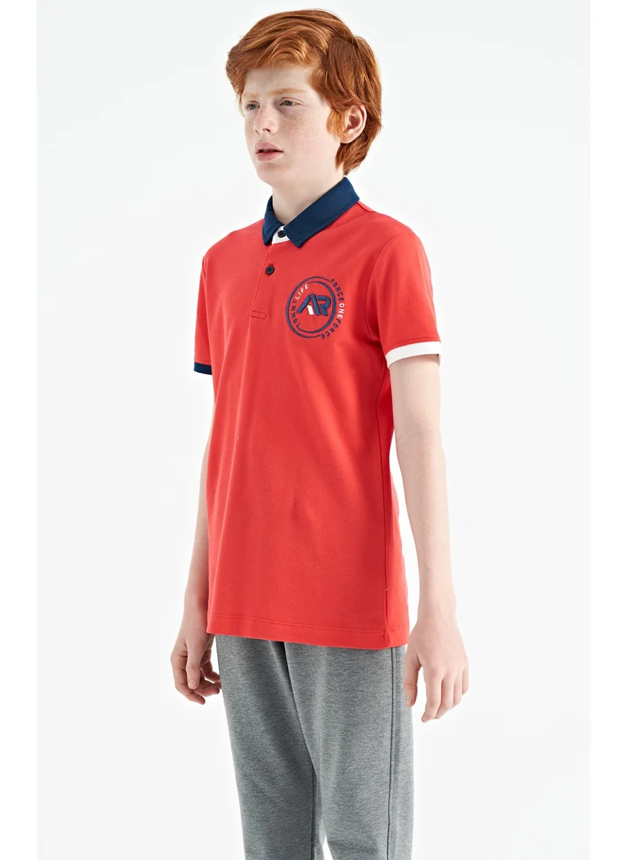 تومي لايف Coral Sleeve Colored Logo Embroidered Standard Size Polo Collar Boy's T-Shirt - 11138