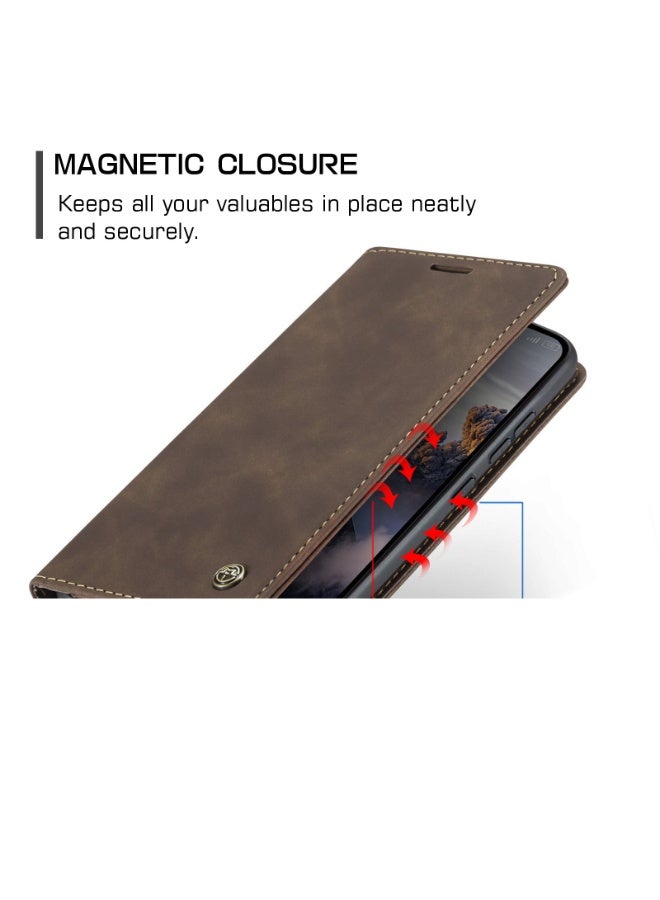 CaseMe Phone Case Luxury PU Leather Design 013 Flip Cover Card Slot Holder Cover For Oppo Reno 14 (Coffe) - Image 3