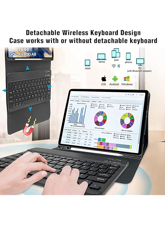 erorex Keyboard Case For Samsung Galaxy Tab A8 10.5 Inch 2022 And Built-In S Pen Holder - Slim Smart Cover With Detachable Bluetooth Keyboard And Mouse For Samsung Tablet A8 Sm-X200 X205 X207 Black  - Image 4