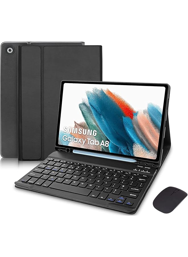 erorex Keyboard Case For Samsung Galaxy Tab A8 10.5 Inch 2022 And Built-In S Pen Holder - Slim Smart Cover With Detachable Bluetooth Keyboard And Mouse For Samsung Tablet A8 Sm-X200 X205 X207 Black  - Image 1