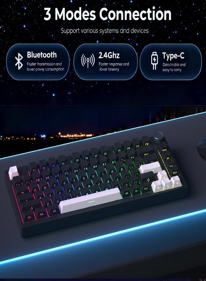 Keymatic Wireless Mechanical Keyboard,75% Hot Swappable Custom Keyboard with Knob,RGB Backlit,Side Printed PBT Keycaps,2.4GHz/USB-C/BT5.0 Mechanical Gaming Keyboards - Image 2