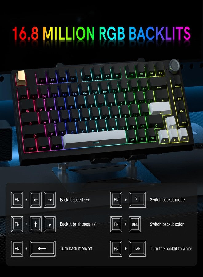 Keymatic Wireless Mechanical Keyboard,75% Hot Swappable Custom Keyboard with Knob,RGB Backlit,Side Printed PBT Keycaps,2.4GHz/USB-C/BT5.0 Mechanical Gaming Keyboards - Image 3