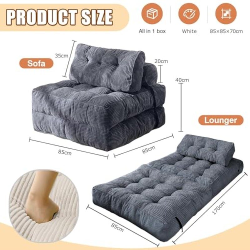 كنبة حديثة متعددة الوحدات 85×85×65سم سرير طيّْ فوتون لغرفة المعيشة قابل للطي كنبة مفردة مريحة مع دعم للظهر، مثالية للمكتب والمنزل رمادي - Image 3