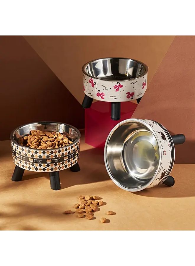 Style 1 Stainless Steel Cat Bowl Set With Anti Tip Base Prevents Black Muzzle Neck Support - Image 1