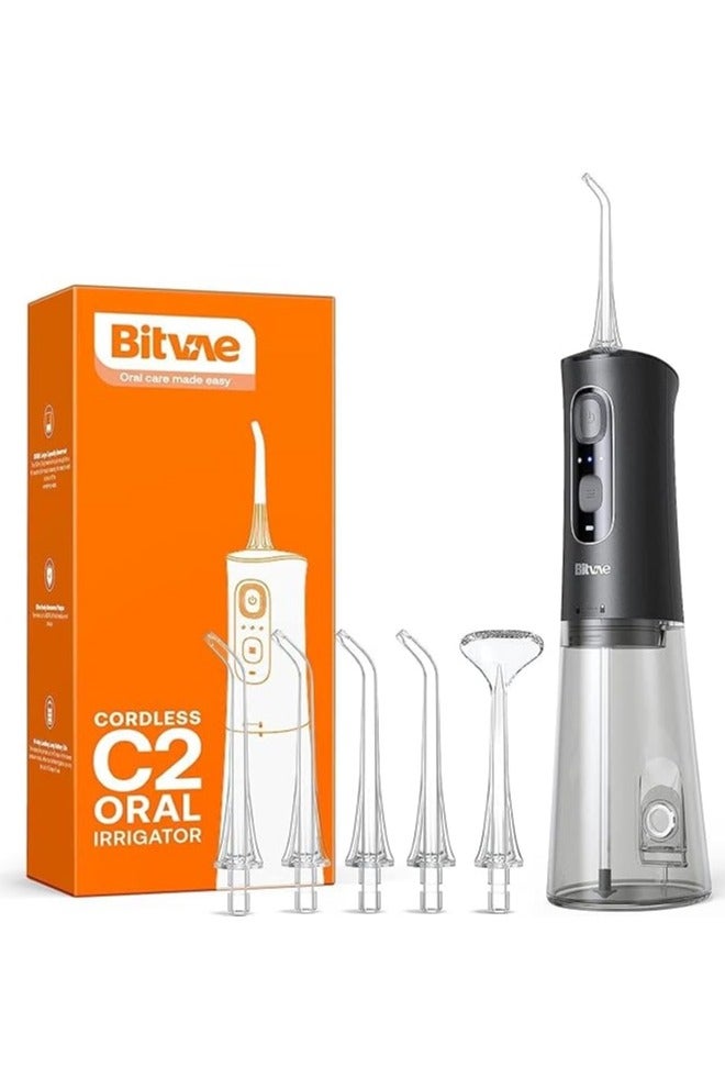 بيتفي Bitvae C2 Cordless Water Dental Flosser for Teeth Cleaning – 260ML Portable Oral Irrigator, USB Rechargeable, 3 Modes, 6 Jet Tips, IPX7 Waterproof Electric Floss Pick for Home & Travel, Black  - Image 1