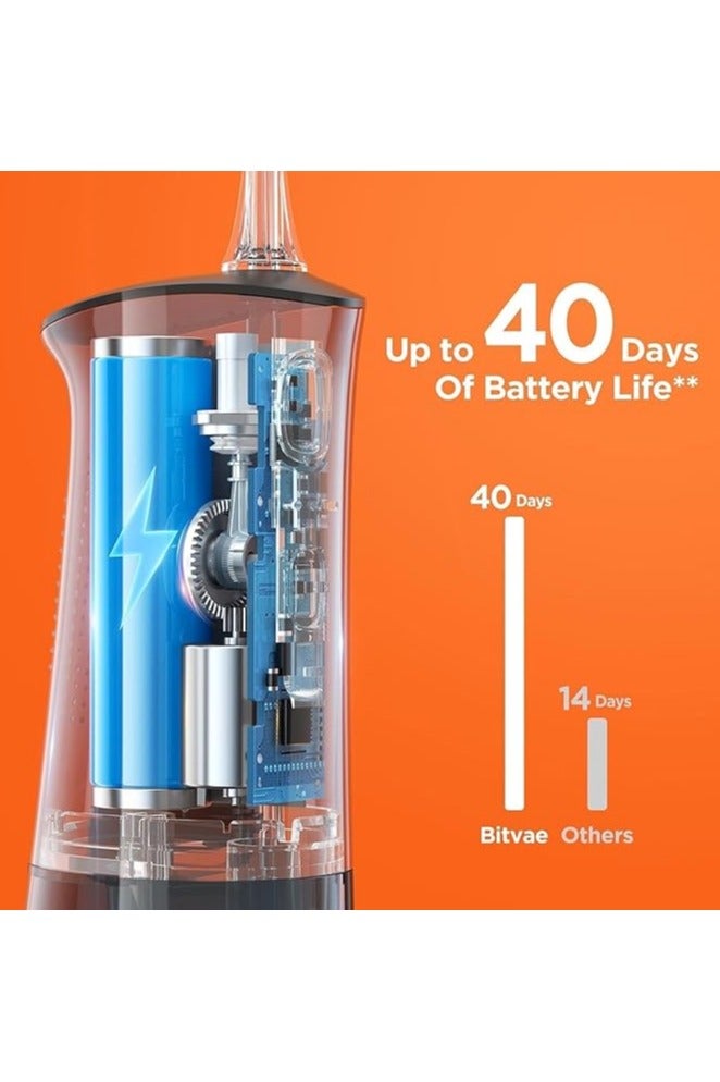 بيتفي Bitvae C2 Cordless Water Dental Flosser for Teeth Cleaning – 260ML Portable Oral Irrigator, USB Rechargeable, 3 Modes, 6 Jet Tips, IPX7 Waterproof Electric Floss Pick for Home & Travel, Black  - Image 2