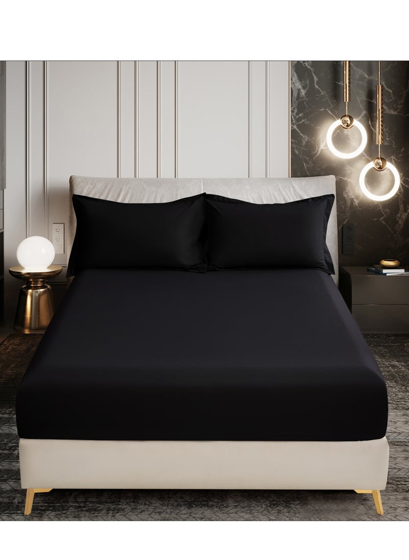 Donetella Bedding Fitted Sheet - Fits 180x200 Cm For King Bed - 3 Pcs (1 Fitted Sheet and 2 Pillowcases) - 35 Cm Deep Pocket - Solid Bed Sheet  - Image 1