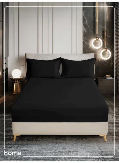 Donetella Bedding Fitted Sheet - Fits 180x200 Cm For King Bed - 3 Pcs (1 Fitted Sheet and 2 Pillowcases) - 35 Cm Deep Pocket - Solid Bed Sheet