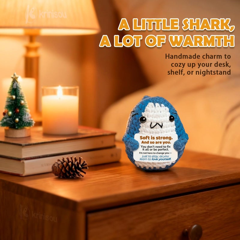 Krinisou Positive Animals Crochet Shark  Self Care Comfort Gift For Women Men  Emotional Encouragement Plush With Support Message  Self Love Mental Health Decor - Image 4