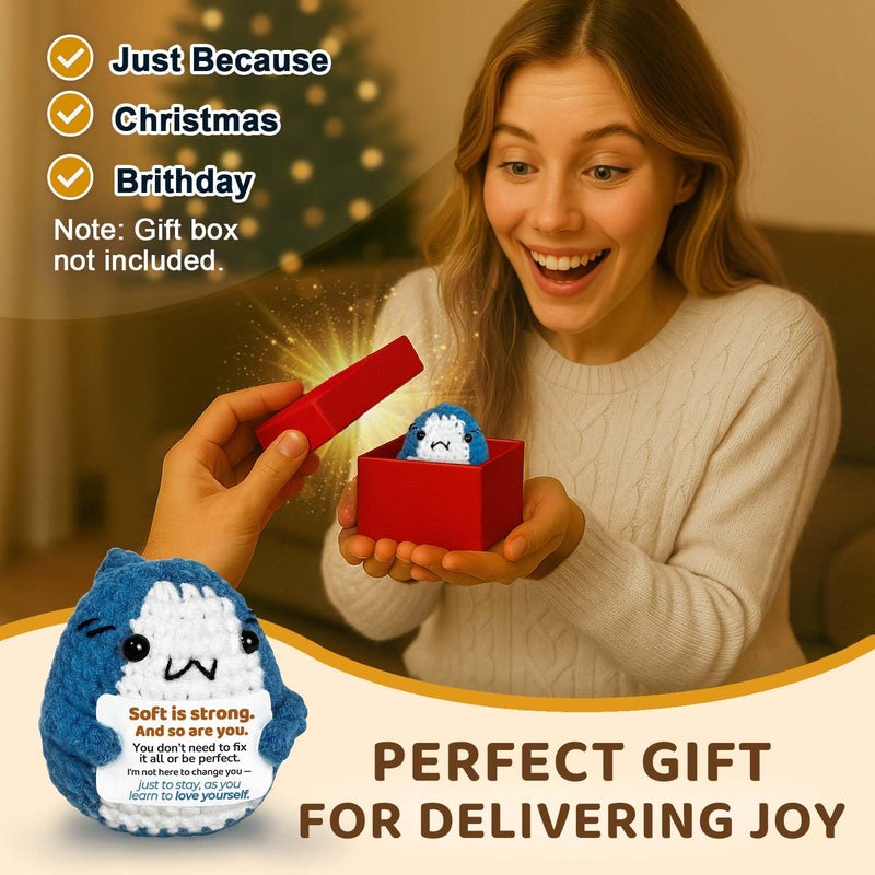 Krinisou Positive Animals Crochet Shark  Self Care Comfort Gift For Women Men  Emotional Encouragement Plush With Support Message  Self Love Mental Health Decor - Image 5