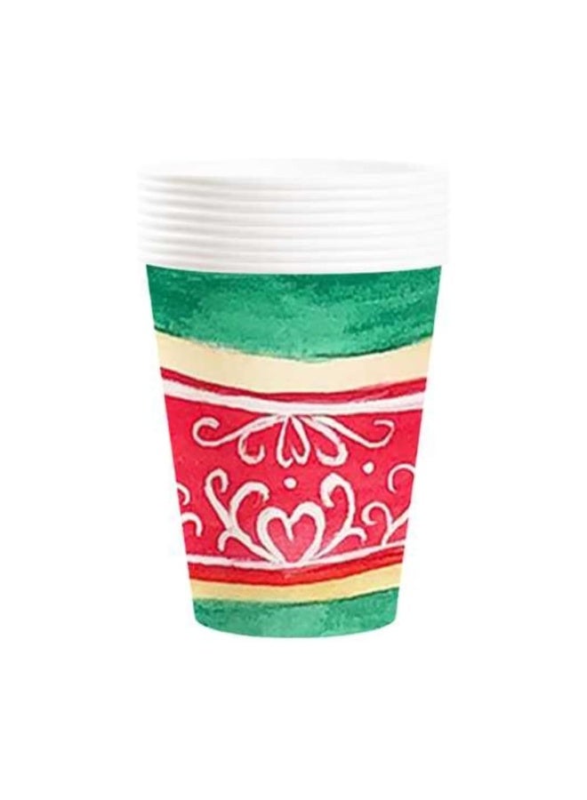 ذا بارتي بوبير عبوة من 8 أكواب ورقية للاستخدام مرة واحدة بحجم 9 أوقية – أكواب حفلات عيد الميلاد بطبعة كرات حمراء وخضراء للمشروبات الساخنة والباردة - Image 2