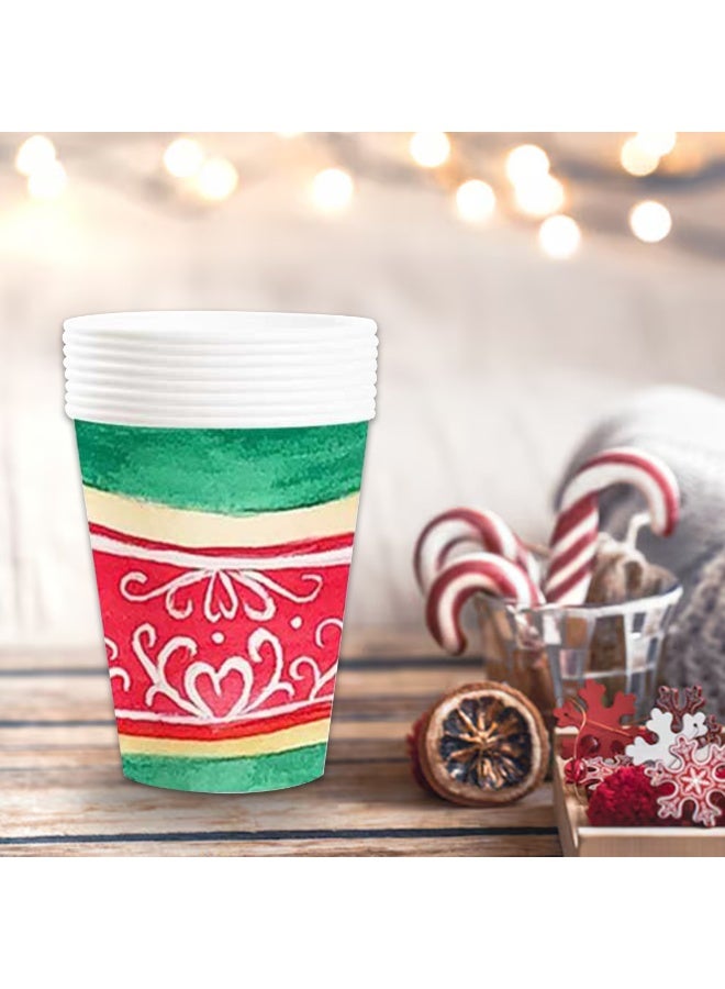 ذا بارتي بوبير عبوة من 8 أكواب ورقية للاستخدام مرة واحدة بحجم 9 أوقية – أكواب حفلات عيد الميلاد بطبعة كرات حمراء وخضراء للمشروبات الساخنة والباردة - Image 4