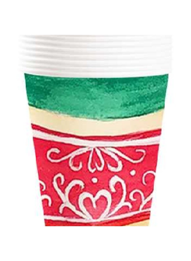 ذا بارتي بوبير عبوة من 8 أكواب ورقية للاستخدام مرة واحدة بحجم 9 أوقية – أكواب حفلات عيد الميلاد بطبعة كرات حمراء وخضراء للمشروبات الساخنة والباردة - Image 3
