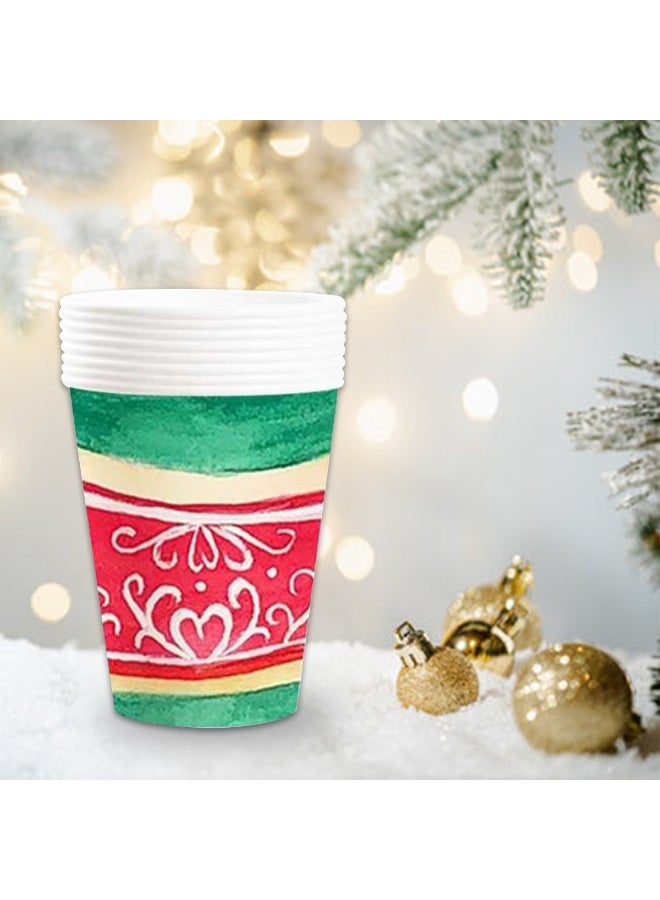 ذا بارتي بوبير عبوة من 8 أكواب ورقية للاستخدام مرة واحدة بحجم 9 أوقية – أكواب حفلات عيد الميلاد بطبعة كرات حمراء وخضراء للمشروبات الساخنة والباردة - Image 5