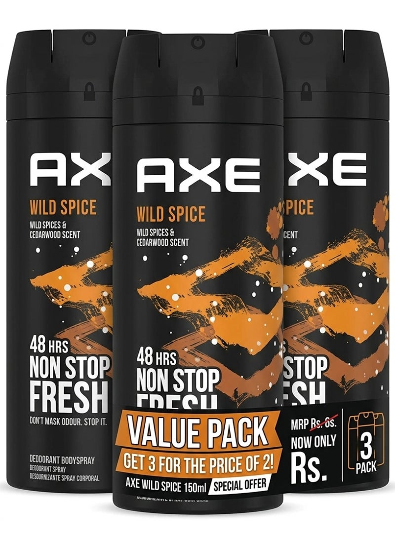 Axe Wild Spice Deodorant Spray, 150 ml PACK OF 3