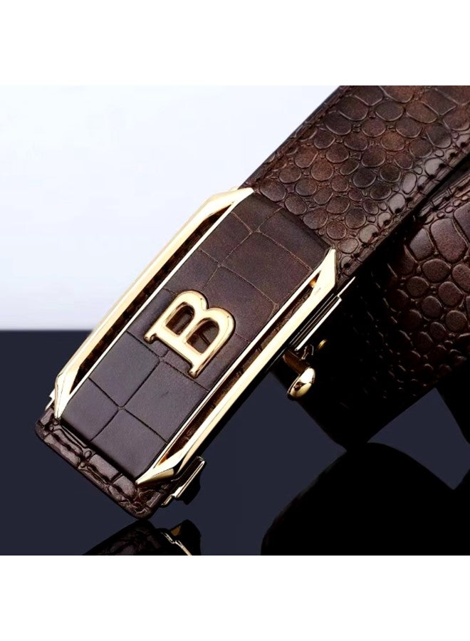 We Happy Leather Belt for Men Crocodile Pattern Dress Belt with Automatic Buckle Adjustable Fit for Formal and Casual Wear Brown  - Image 3