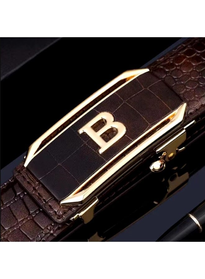 We Happy Leather Belt for Men Crocodile Pattern Dress Belt with Automatic Buckle Adjustable Fit for Formal and Casual Wear Brown  - Image 5