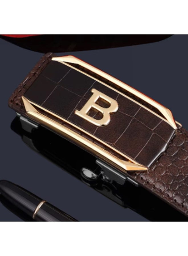 We Happy Leather Belt for Men Crocodile Pattern Dress Belt with Automatic Buckle Adjustable Fit for Formal and Casual Wear Brown  - Image 4