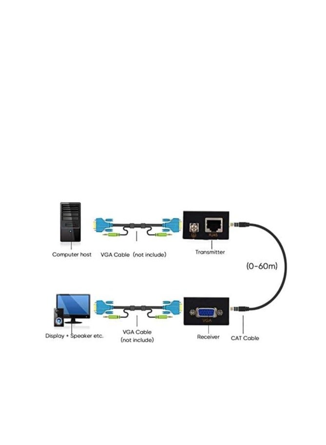 Vga extenders,60m vga transmitter + receiver over cat5e cat6 ethernet cable 1080p audio support (sender+receiver) - Image 3