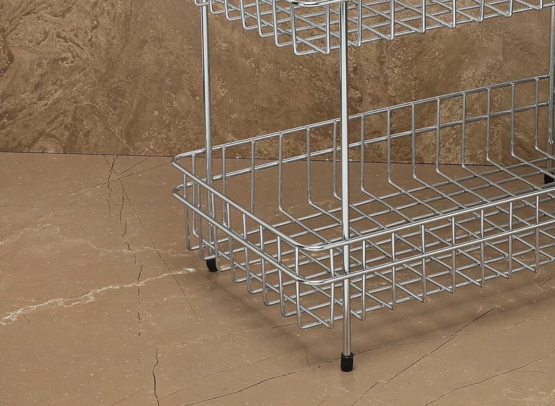 FORTUNE Stainless Steel 2Tier Trolley Basket Kitchen Organizer And Space Saver Multipurpose Fruit And Vegetable Storage Countertop Kitchen Stand Kitchen Rack For Utensils Dishes Plates Home - Image 2