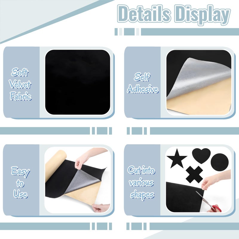 Acshio Self Adhesive Felt Fabric, 130''L x 17''W Soft Black Velvet Drawer Liner Roll, DIY Velvet Fabric Peel and Stick Felt Arts Crafts Tape for Jewelry Box, Cup Mats, Picture Frames, Chair Legs - Image 3