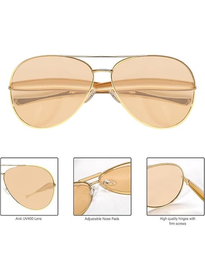 Retro Gold Aviator Sunglasses for Women Men, 2026 Metal Oversized 70s Aviators Sun Glasses - Image 3