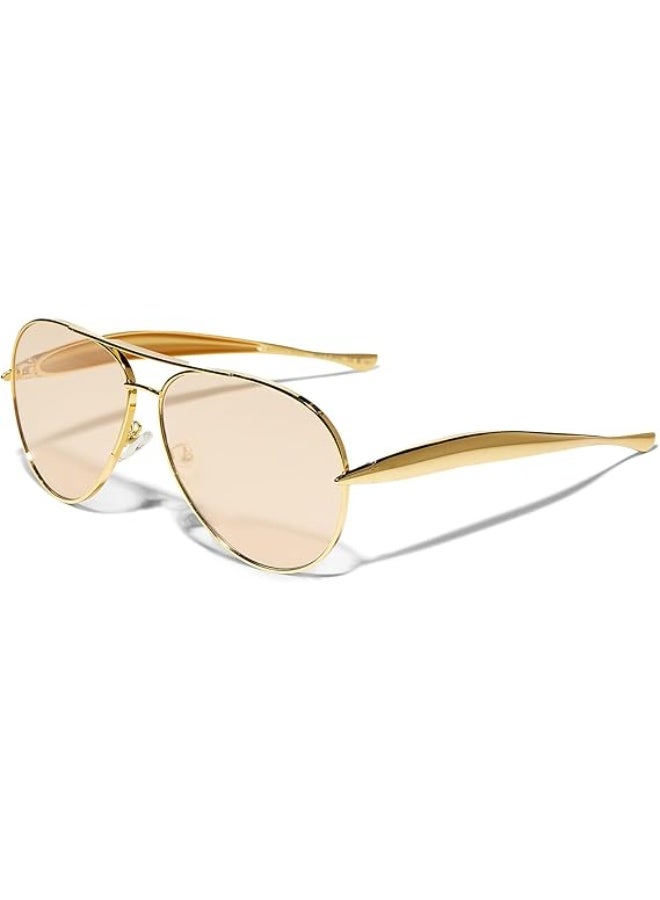 Retro Gold Aviator Sunglasses for Women Men, 2026 Metal Oversized 70s Aviators Sun Glasses - Image 1