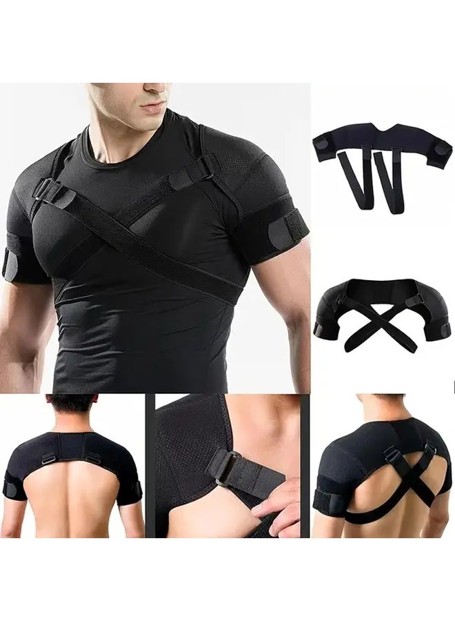 Black XXL-3XL Adjustable Breathable Double Shoulder Support Brace Ergonomic Back Strap Cross Back Design Padded Compression Sports Injury Recovery One Size Fits All - Image 2