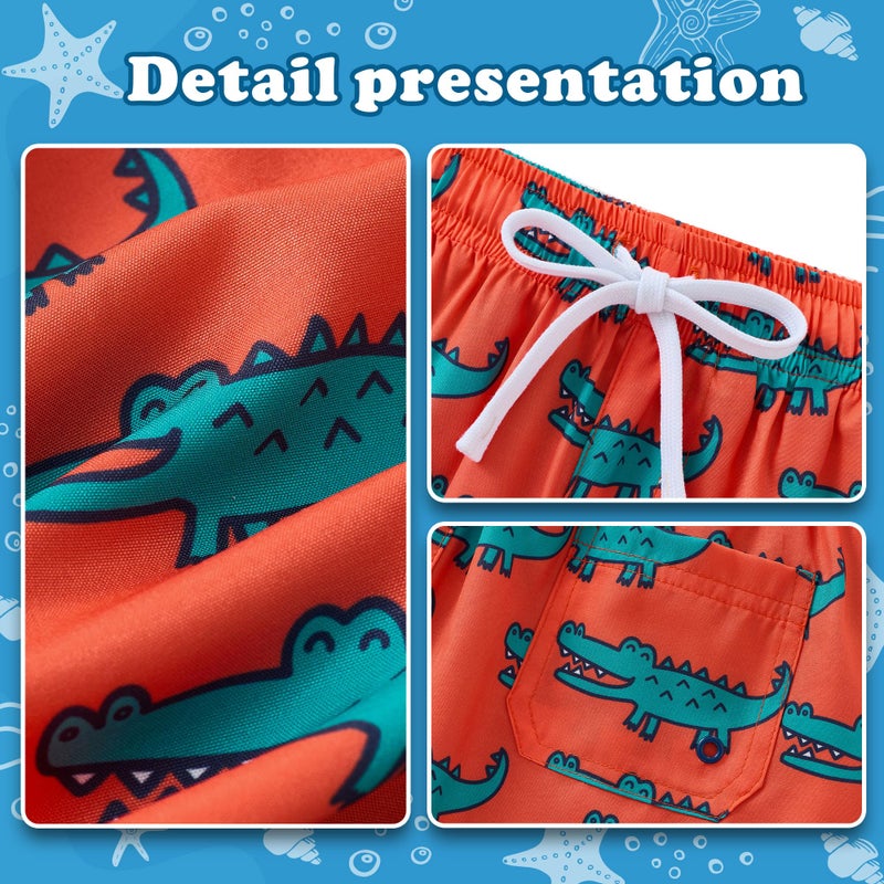 UMELOK Boys Swim Trunks Swimsuit Compression Liner Stretch Swim Shorts Boxer Brief 2 in 1 Quick Dry Swimming Trunks Beach Shorts Orange Crocodile 5/6 - Image 3