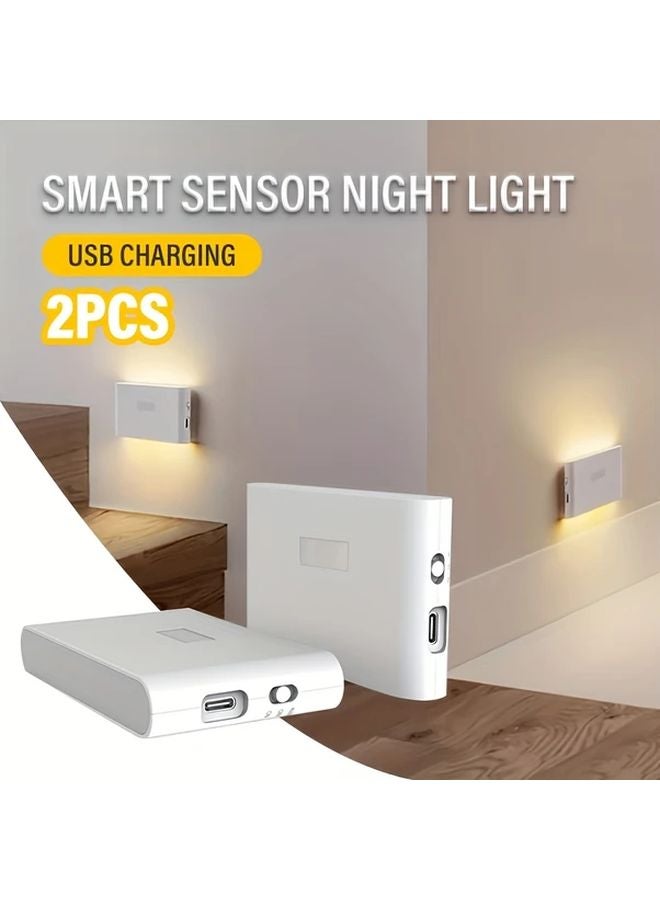 قطعتان من مصابيح الجدران الليلية الذكية LED القابلة لإعادة الشحن عبر USB مع حساس حركة لغرفة النوم - Image 5