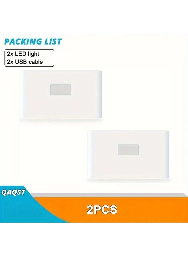 قطعتان من مصابيح الجدران الليلية الذكية LED القابلة لإعادة الشحن عبر USB مع حساس حركة لغرفة النوم - Image 1