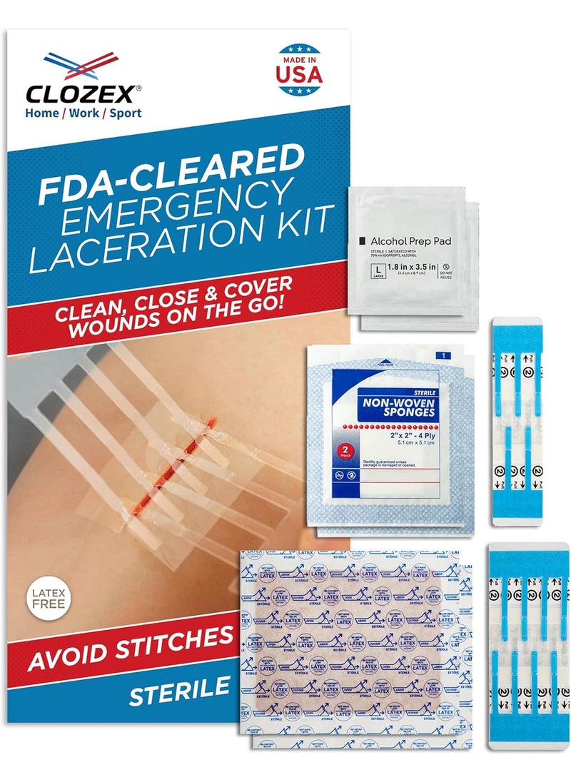 Clozex Clozex Complete Emergency Laceration Kit - Repair Wounds Without Stitches, FSA HSA Eligible Skin Clean Cover Closure Device for 2 Individual Or Combine for 2 1/2 in. Length 