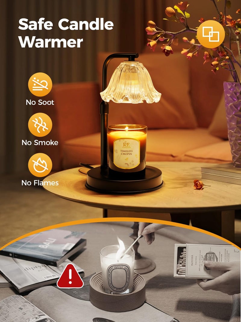 Comiling Flower Candle Warmer Lamp with Timer - Adjustable Height Wax Melt Warmer for Scented Jar Candles Light, Women Birthday Gifts for Mom, House Warming Gifts New Home Vintage Room Decor, Black - Image 3