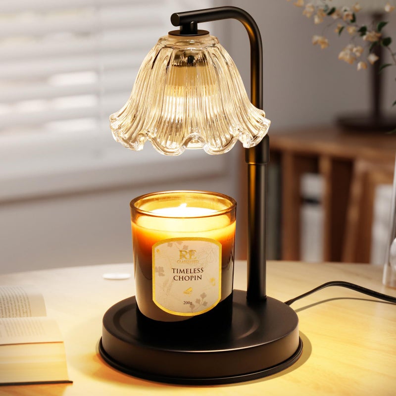 Comiling Flower Candle Warmer Lamp with Timer - Adjustable Height Wax Melt Warmer for Scented Jar Candles Light, Women Birthday Gifts for Mom, House Warming Gifts New Home Vintage Room Decor, Black - Image 1