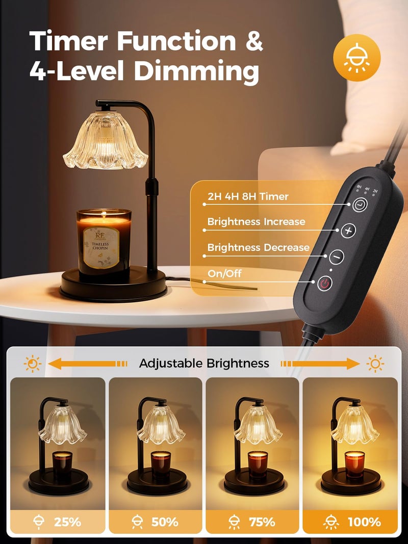 Comiling Flower Candle Warmer Lamp with Timer - Adjustable Height Wax Melt Warmer for Scented Jar Candles Light, Women Birthday Gifts for Mom, House Warming Gifts New Home Vintage Room Decor, Black - Image 4