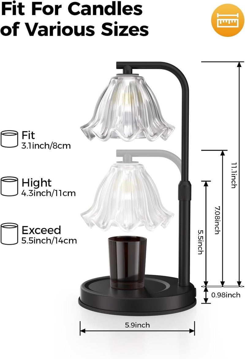 Comiling Flower Candle Warmer Lamp with Timer - Adjustable Height Wax Melt Warmer for Scented Jar Candles Light, Women Birthday Gifts for Mom, House Warming Gifts New Home Vintage Room Decor, Black - Image 2