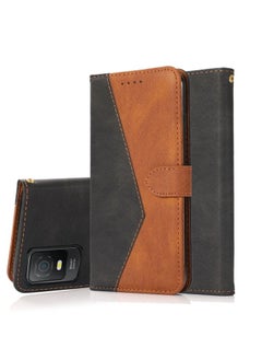 Case Cover For TCL 403 Dual-color Stitching Leather Phone Case Black Brown