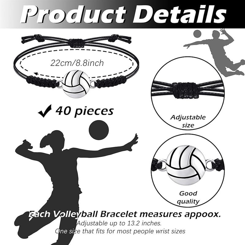 Jadive 20 Pcs Volleyball Charm Bracelets Adjustable Volleyball Player Graduation Gifts Bulk Volleyball Braided Friendship Bracelet Sport Souvenir for Girls Boys Teens Team Players - Image 2