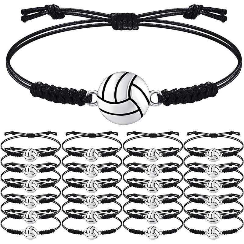 Jadive 20 Pcs Volleyball Charm Bracelets Adjustable Volleyball Player Graduation Gifts Bulk Volleyball Braided Friendship Bracelet Sport Souvenir for Girls Boys Teens Team Players - Image 1