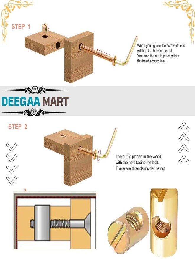 DEEGAA MART مجموعة ديجامارت المكونة من 15 قطعة من براغي JCB مقاس M8 بأطوال 30 و40 و50 مم مع صواميل برميلية، مصنوعة من الفولاذ الكربوني، تُستخدم لتوصيل الأثاث | مثبتات إطارات الأسرة والخزائن | مجموعة براغي لتوصيل ألواح الخشب لتجميع الأثاث بنفسك - Image 2