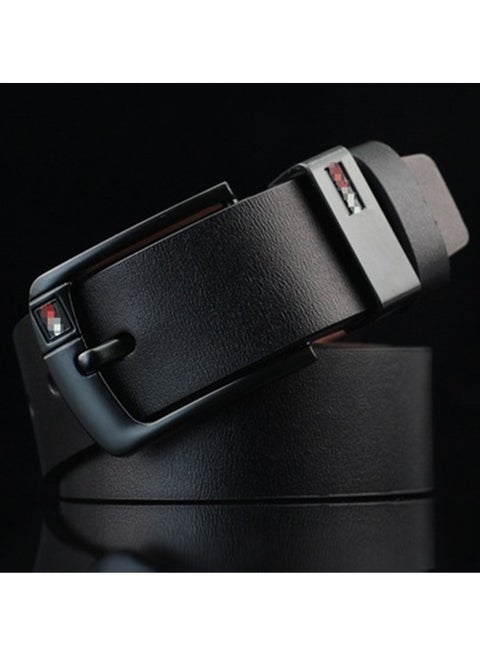 Men's Faux Leather Belt Pin Buckle Belt (Black)