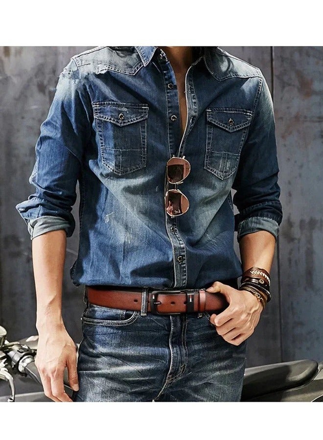 Men's Faux Leather Belt Pin Buckle Belt (Black) - Image 4