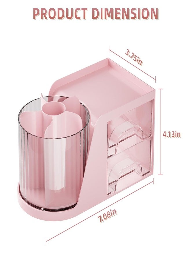 Marbrasse Desk Organizer with 2 Drawer, 360°Rotating Pen Holder for Desk, Desk Organizers and Accessories with 6 Slots Pencil Organizer + 2 Drawer, Art Supply Storage Box Caddy for Office (Pink) - Image 3