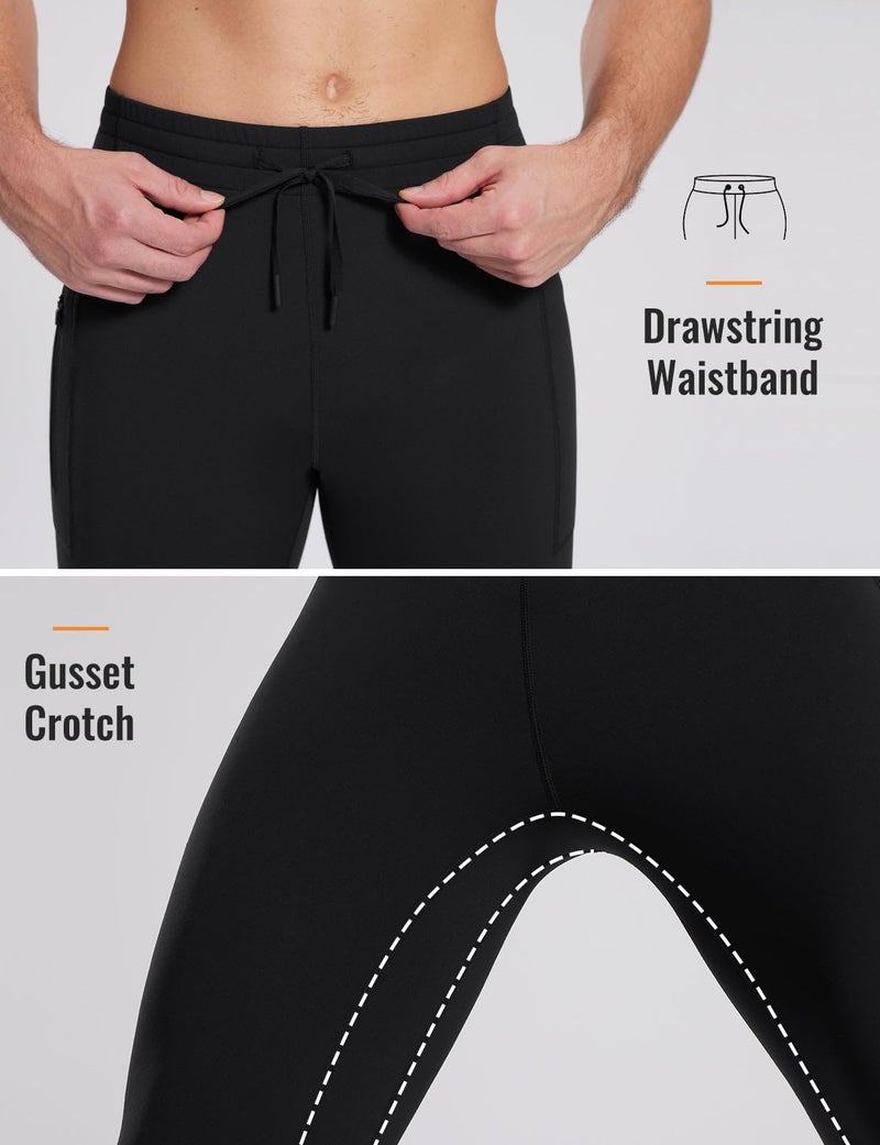 baleaf Thermal Running Tights for Men Fleece Lined Compression Leggings Winter Menâ€™s Pants with Zipper Pockets Cycling Gear Cold Weather Black S - Image 5