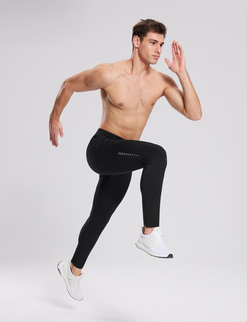 baleaf Thermal Running Tights for Men Fleece Lined Compression Leggings Winter Menâ€™s Pants with Zipper Pockets Cycling Gear Cold Weather Black S - Image 3